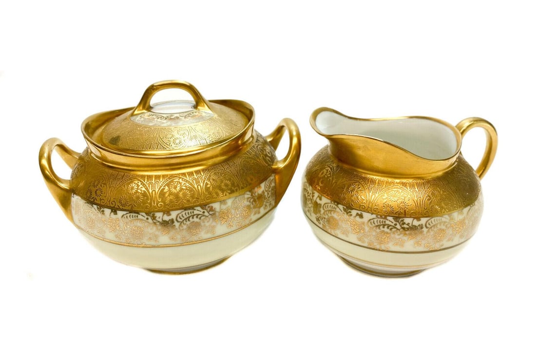Bavaria Hutschenreuther Selb Porcelain Sugar and Creamer Bowl, circa 1930 (1 of 5)