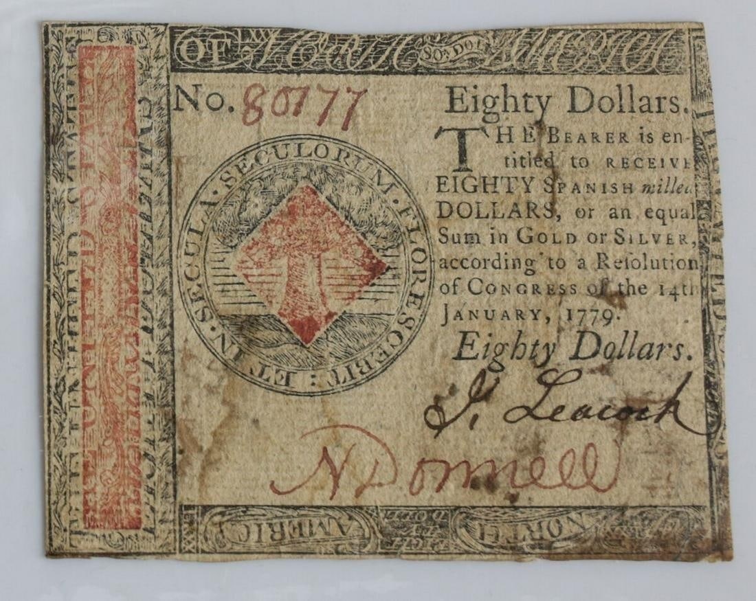 $80 US Continental Currency January 14, 1779 (1 of 2)