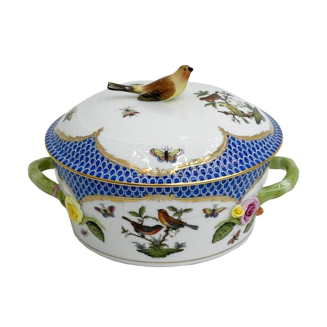 Herend Hungary Rothschild Birds Blue Scale Fish Net Porcelain Lidded Tureen 43 (1 of 8)