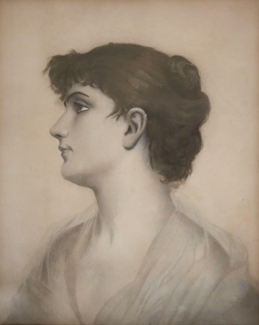 Hand colored stippled lithograph on paper Portrait Contemplation c1900: Hand colored stippled lithograph on paper, Portrait of woman titled "Contemplation" on the reverse. Areas heightened with paint. C1900. Unsigned. In wood frame, glazed. Measurements: Approx. Visible a