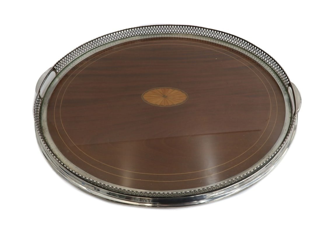 Dominick & Haff Sterling Silver Wood and Glass 24 inch Twin Handled Tray (1 of 7)