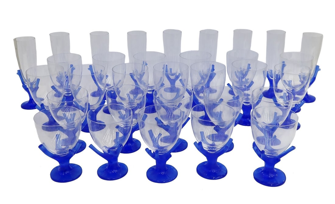 32 Piece Daum France Glass Drinking Service in Trapani Blue Garouste Bonetti (1 of 5)