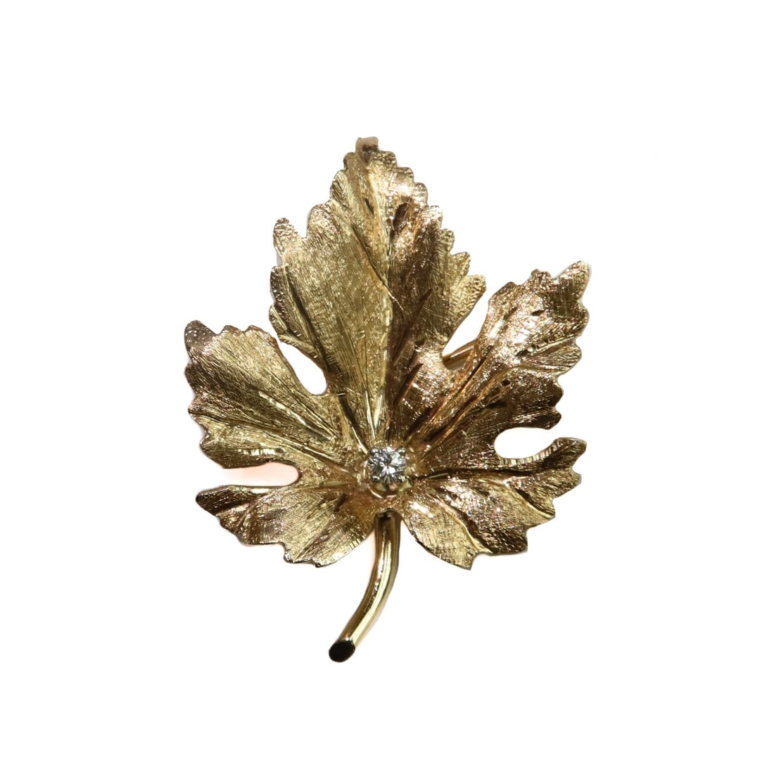 Tiffany & Co. 14k Yellow Gold and Diamond Leaf Pin Brooch (1 of 15)