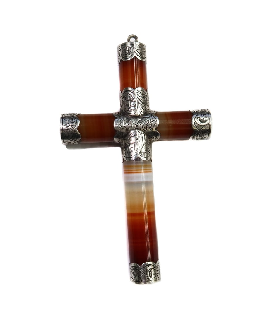 Silver and Cylindrical Agate Cross Pendant (1 of 6)