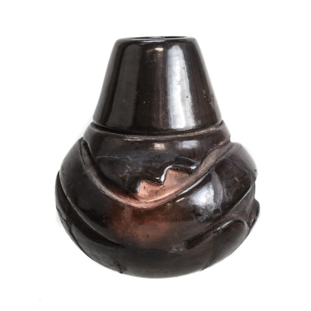 Santa Clara Pueblo Pottery Jar signed not discernible Carved mid 20th Century (1 of 3)