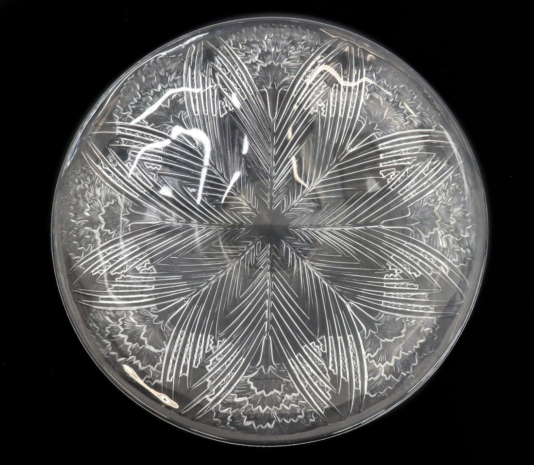 Lalique France Art Glass Engraved Centerpiece Bowl in Oeillets Carnations Signed (1 of 10)