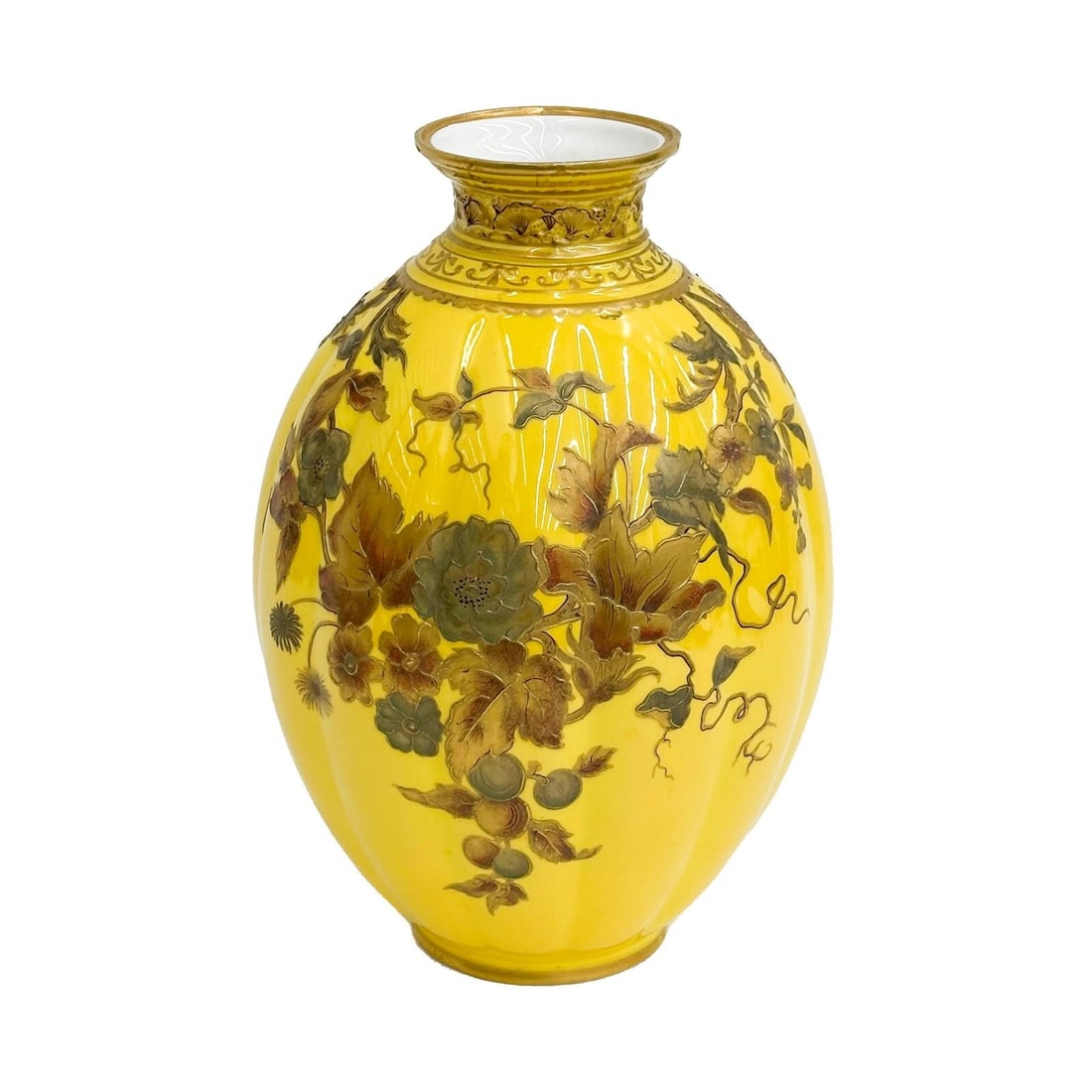 Royal Crown Derby England Porcelain Vase Yellow Gilt Florals 1892 (1 of 9)