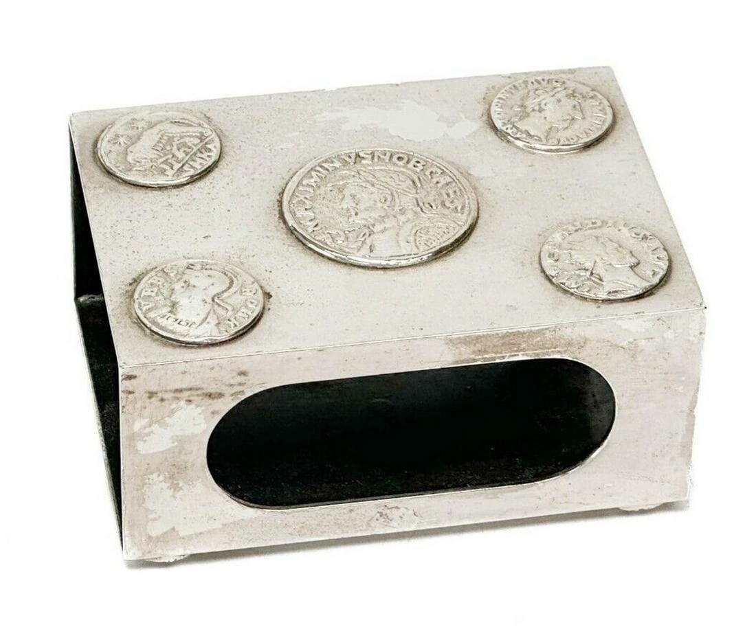 Christian Dior Silver Plate Faux Roman Coin Mounted Large Match Box Holder/Cover (1 of 5)