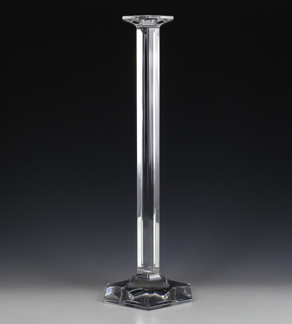 Baccarat Crystal 17.5" Single Light Pillar Candlestick Hexagon form modernist (1 of 4)