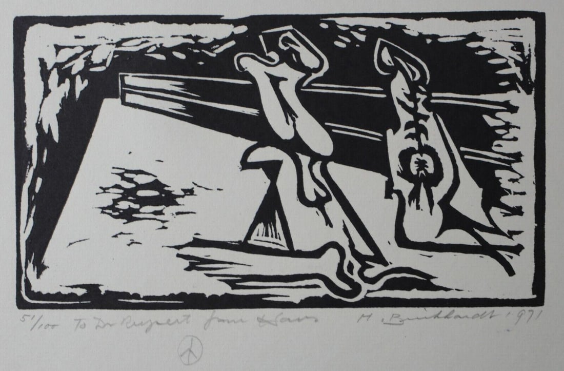 Hans Gustav Burkhardt American 1904 -1994 Modernist Linoleum Print Ltd Ed Signed (1 of 4)