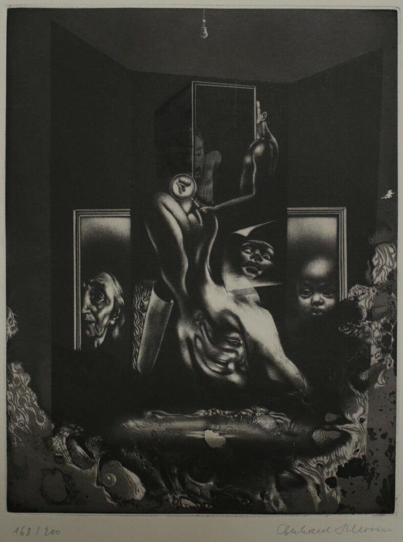 Eberhard Schlotter (German 1921-2014), Monotone Etching, abstract surreal image (1 of 3)