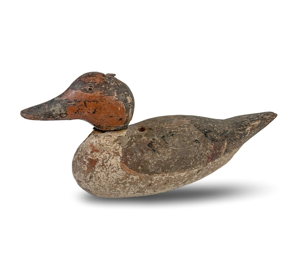 Vintage hand carved painted wooden duck decoy glass eyes Canvasback drake (1 of 7)