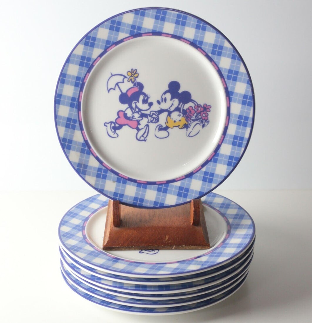 Discontinued 7pc Euro Disney Disneyland Paris Dessert Salad Plates Mickey Minnie (1 of 4)