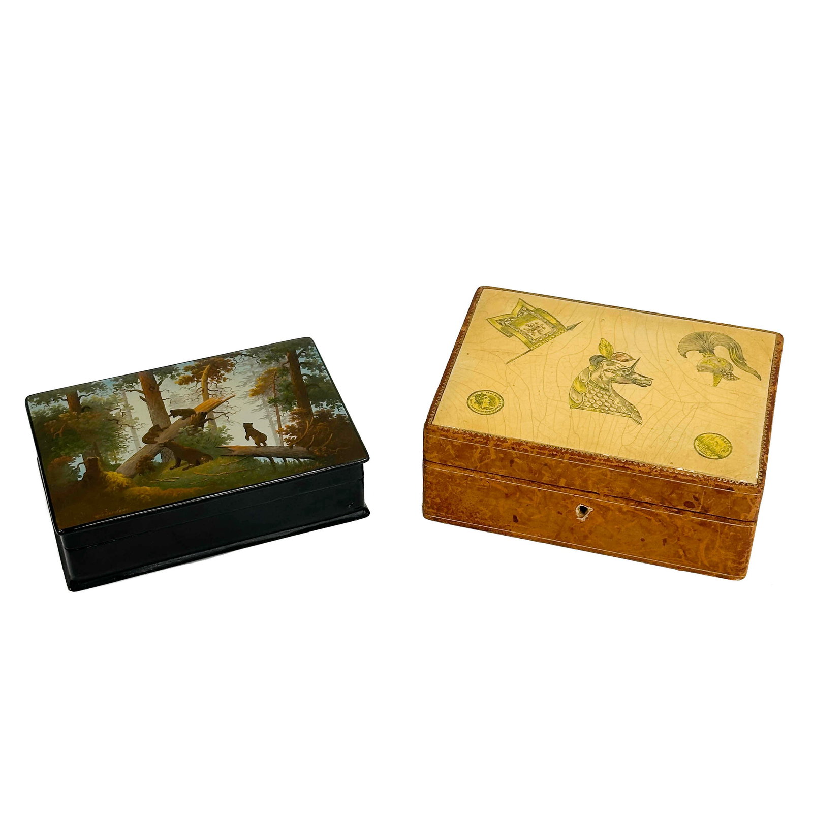 2pc Dresser Boxes Russian Lacquer Bears and Italian for Lord & Taylor Enameled Box (1 of 13)