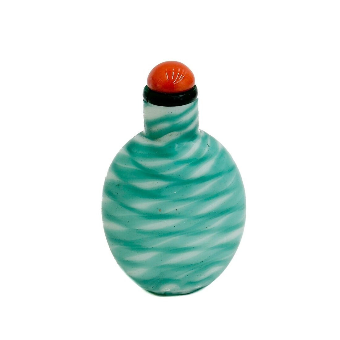 Chinese Carved Green & White Swirled Glass Snuff Bottle circa 1900 (1 of 6)
