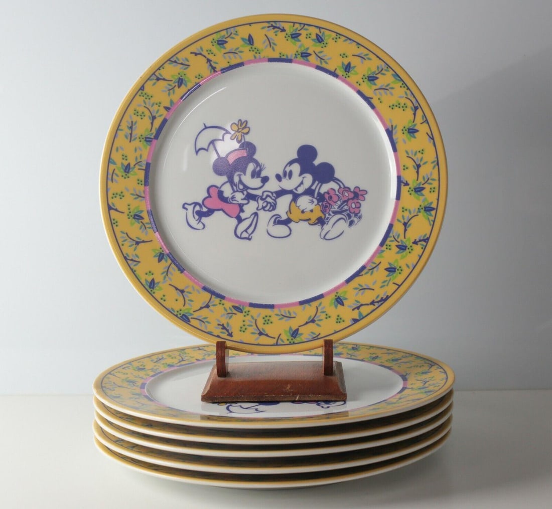 Discontinued 6pc Euro Disney Disneyland Paris Dinner Plates Mickey Minnie Mouse (1 of 3)