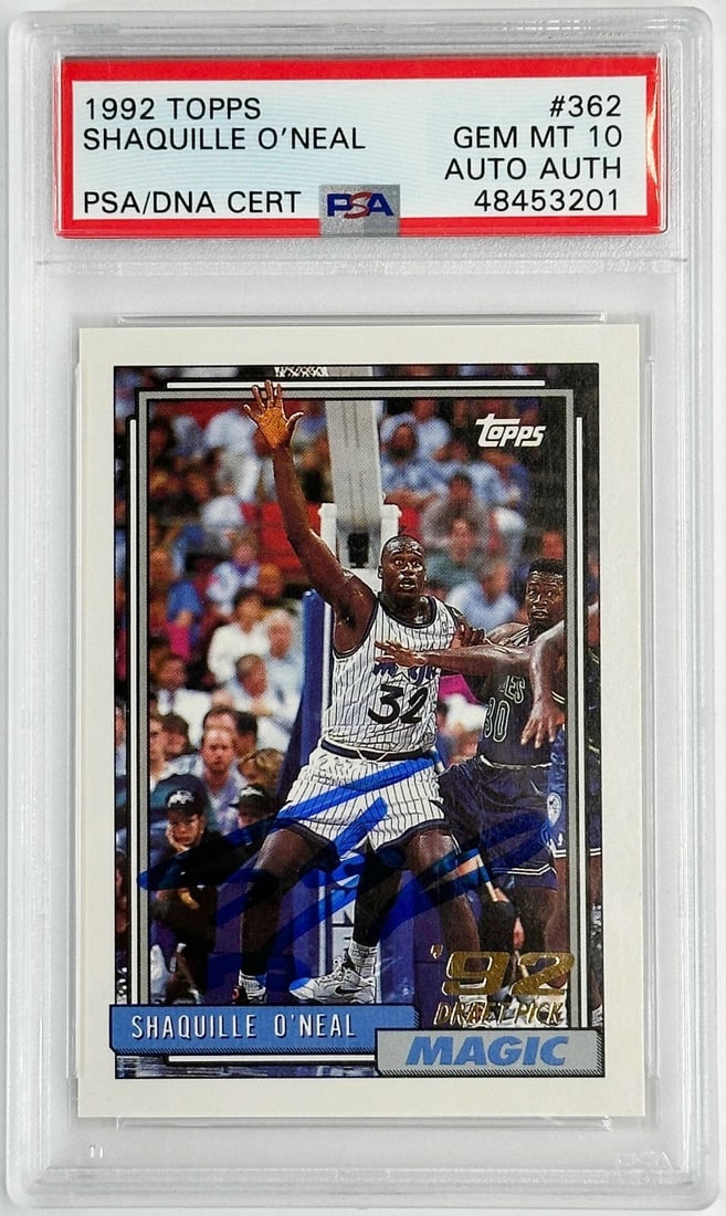 1992 Topps #362 Shaq Shaquille O'Neal PSA/DNA Cert Gem Mint 10 Auto Auth Signed: 1992 Topps #362 Shaq Shaquille O'Neal Orlando Magic. PSA/DNA Certified Gem Mint 10 Auto Authentic Signed - 48453201. Domestic Shipping:$40