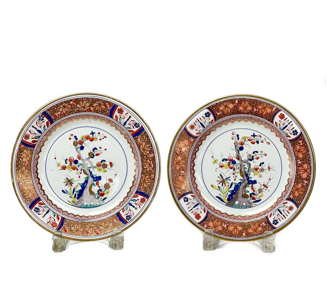 Pair Spode Kakiemon Tree of Life Hand Painted Porcelain Dessert Plates c. 1820 (1 of 4)