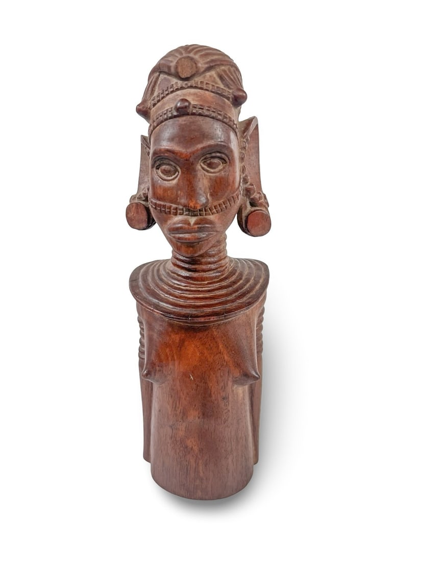 Vintage West African hand carved wood female half-figure (1 of 7)