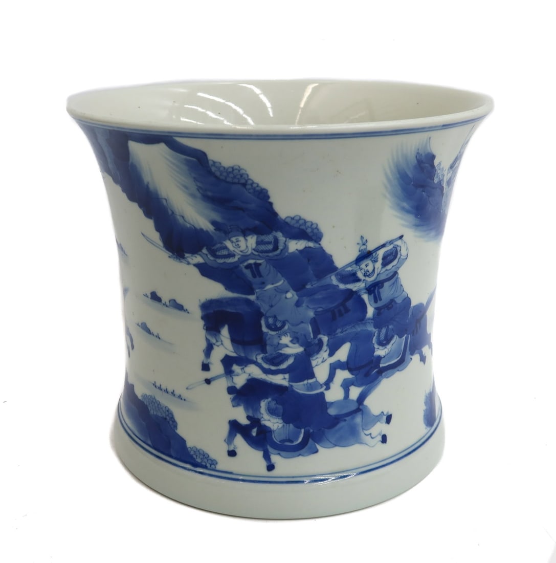 Large Chinese Porcelain Blue and White Brush Pot Historical Figures Late Qing Dynasty (1 of 10)