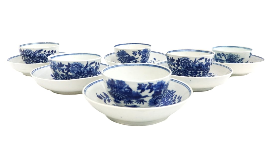 6 Royal Worcester Dr. Wall Porcelain Cup Saucers The Fence circa 1770 (1 of 6)