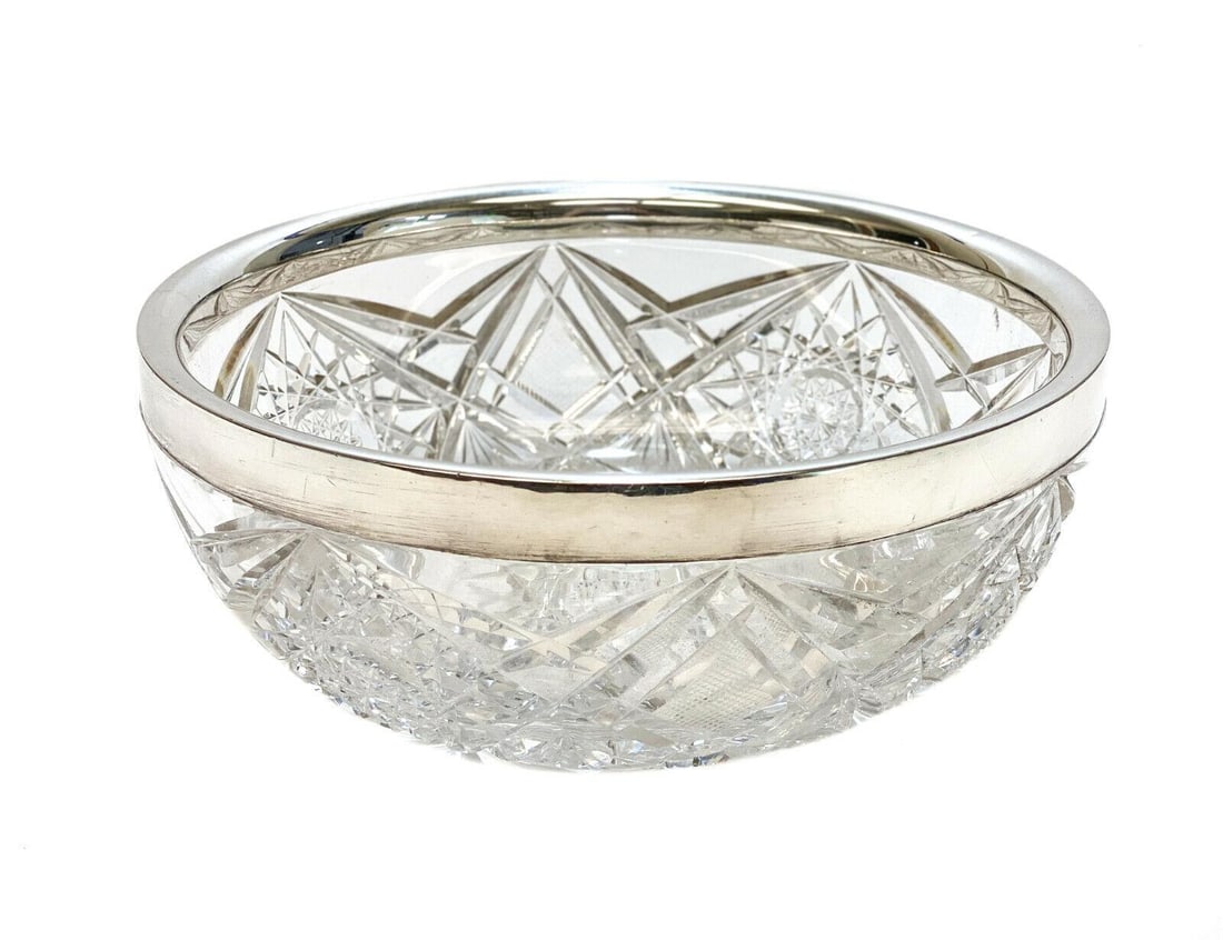 John Grinsell & Sons Birmingham Sterling Silver Mounted Cut Glass Bowl, 1923 (1 of 7)