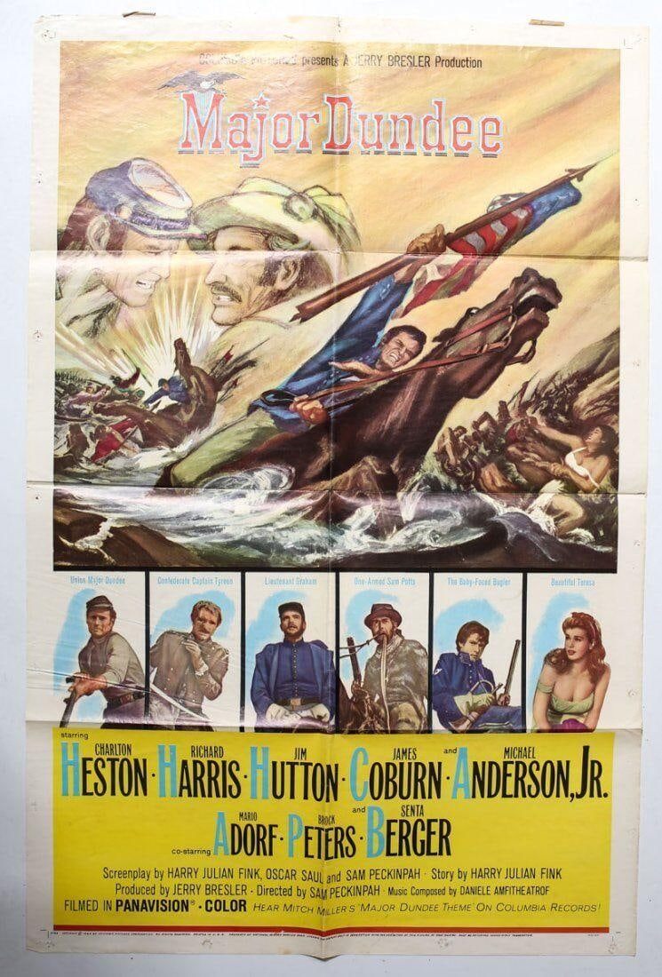 Genuine Theatrical Movie Poster Major Dundee 1965 Folded 1 Sheet: Genuine Theatrical Movie Poster 'Major Dundee' (1965). Folded 1 Sheet. Starring Charlton Heston, Richard Harris, Jim Hutton, James Coburn. Copyright 1965 Weight: Approx. 0.5lbs Measurements: Approx. 4