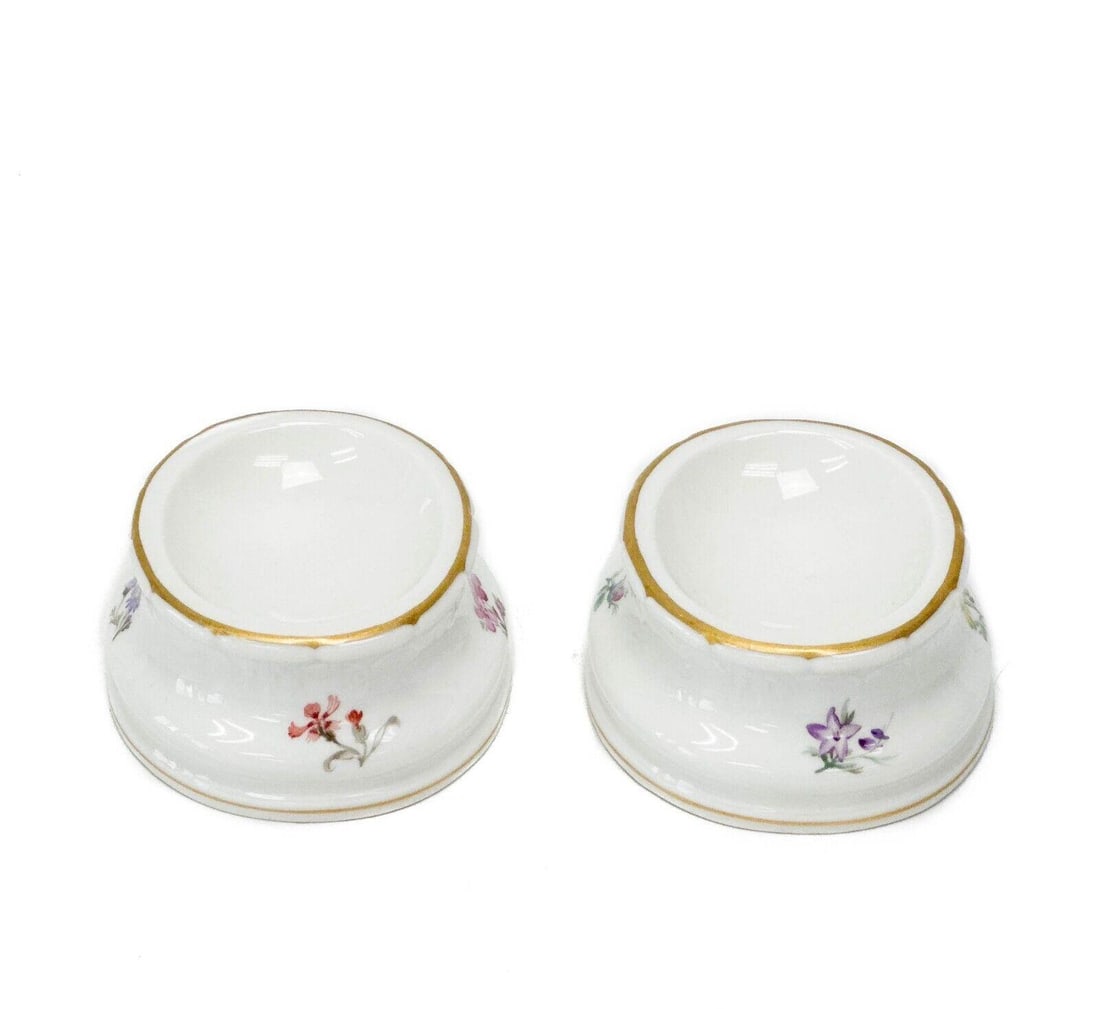 Pair KPM Berlin German Hand Painted Porcelain Open Salts Florals Insects c. 1900 (1 of 6)