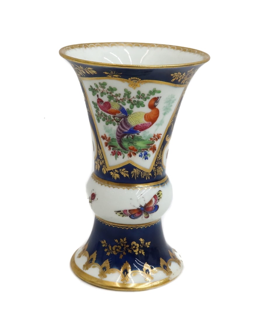 Royal Worcester Dr Wall England Porcelain Hand Painted Vase Exotic Birds c1770 (1 of 7)