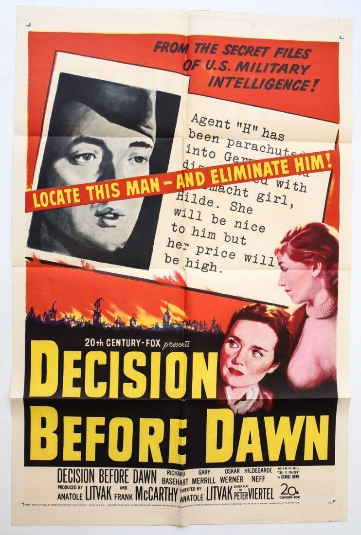 Genuine Theatrical Movie Poster 'Decision Before Dawn 1951 Folded 1 Sheet (1 of 3)