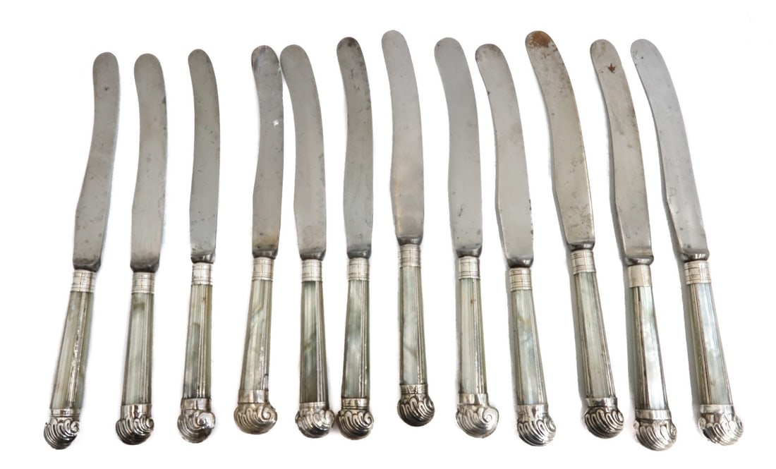 12 Mother of Pearl Silver and Steel Blade Knives 19th Century (1 of 4)