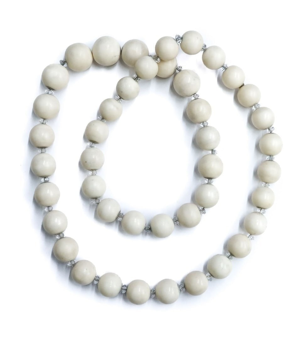 Large Angel Skin Coral and Clear Quartz Graduated Beaded Necklace (1 of 7)
