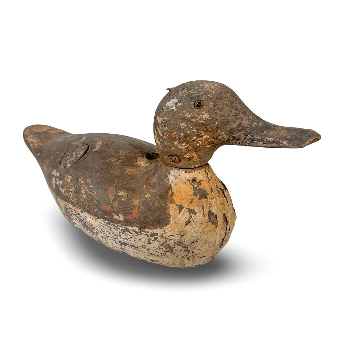 Vintage hand carved painted wooden duck decoy glass eyes Canvasback hen (1 of 7)