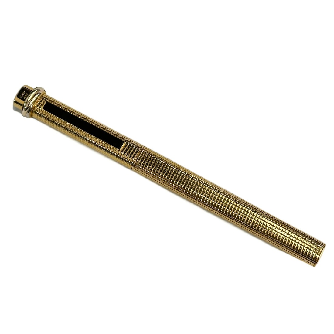 Must de Cartier 18k Gold Plated Vendome Trinity Ball Point Pen with Box: Must de Cartier 18k Gold Plated Vendome Trinity Ball Point Pen. Pen marked Cartier Paris Plaque Or, #28324. With original fitted box. Weight: Approx. 28g Measurements: Approx. Pen: 5.25 inches length 