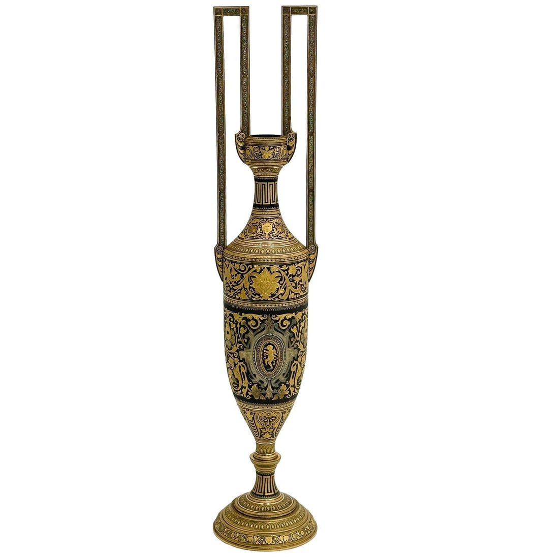Zuloaga Workshop Spanish Eibar Gold & Silver Damascened Inlay Iron Vase c1900 (1 of 13)
