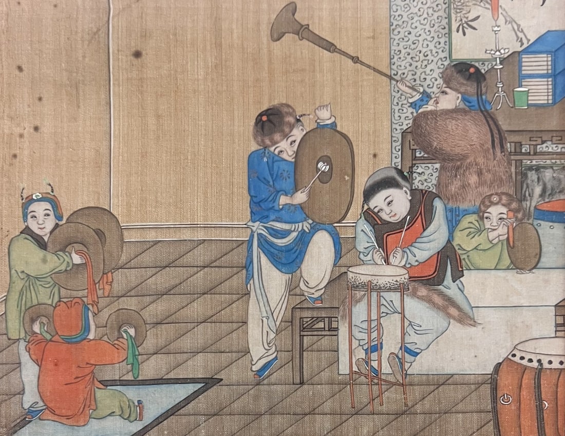 Vintage Chinese Gouache painting on silk Baixitu or Children at Play (1 of 5)