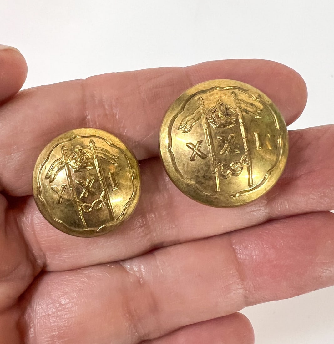 11pc UK 21st Lancers Empress of India's regiment brass buttons c1895-1914 (1 of 6)