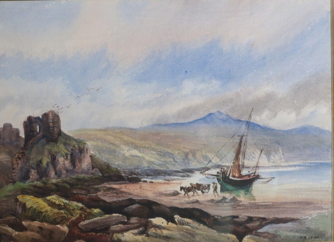 Richard Hayley Lever (1876-1958) Watercolor on paper, seascape, shoreline (1 of 5)