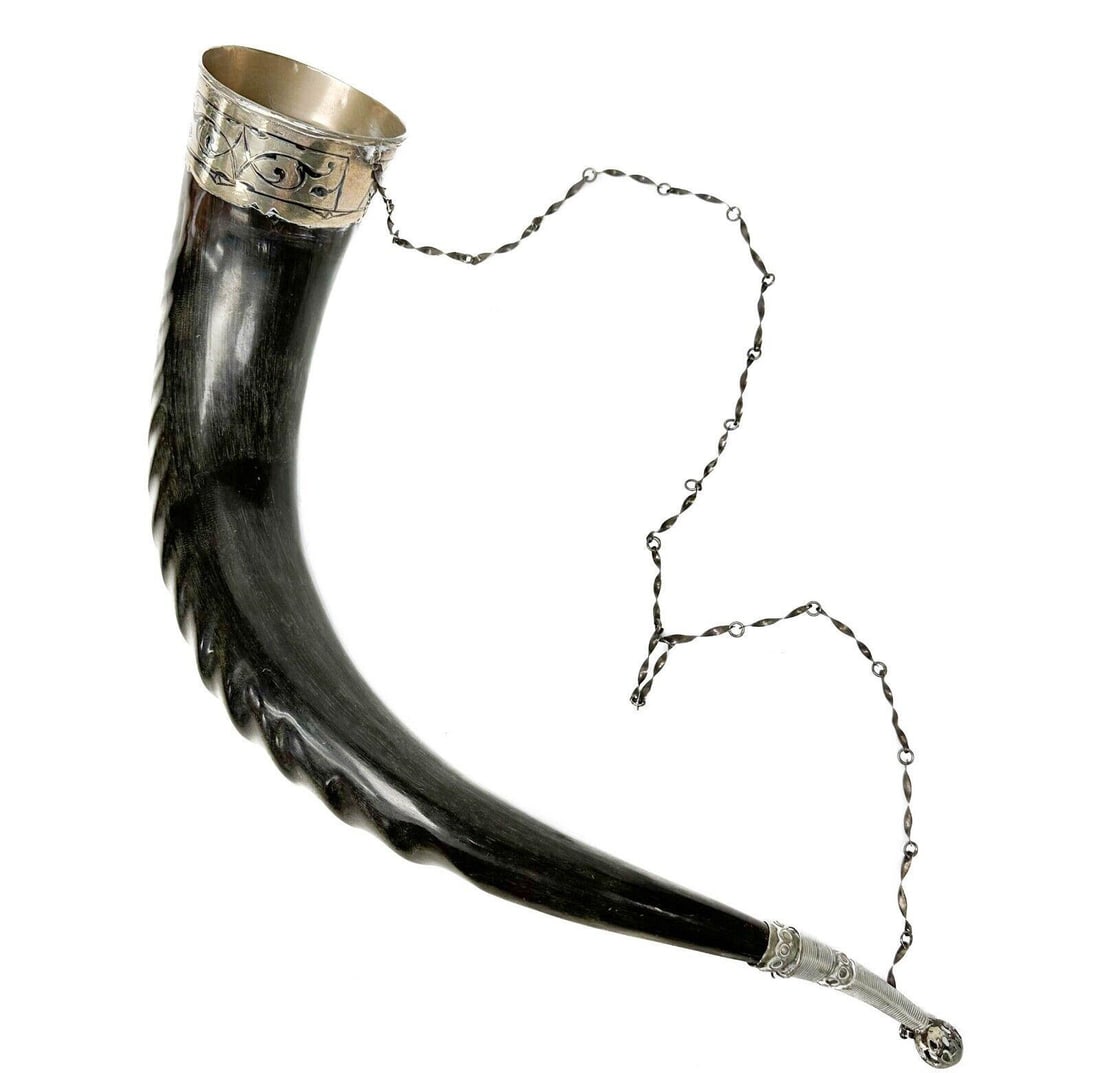 Eastern European Silver and Metal Mounted Horn Drinking Cup or Vessel (1 of 4)