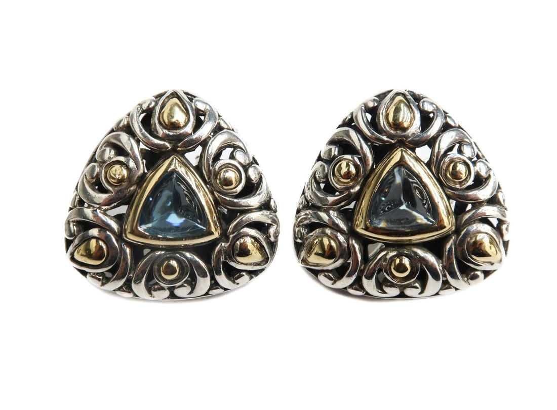 John Hardy 18k Yellow Gold 925 Sterling Silver Topaz Clip on Earrings (1 of 6)