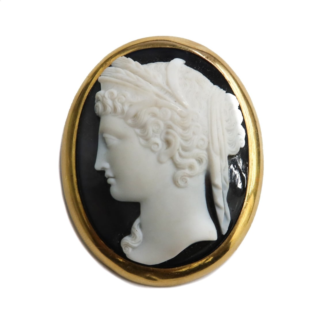 Italian Neoclassical 14k Yellow Gold Carved Banded Agate Cameo Brooch 19th Cent (1 of 9)