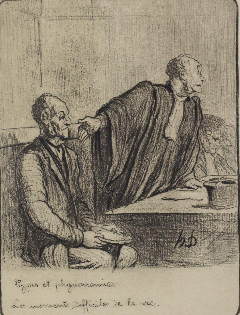 Honore Daumier France 1808 -1879 Lithograph Les Moments Difficiles Ltd Edition: Daumier, Honore (France 1808-1879) Lithograph on wove paper, Les Moments Difficiles de la ve. Ltd Edition, numbered 319/500. 'hD' signed in plate lower right. Signed in pencil lower right. Acquired fr