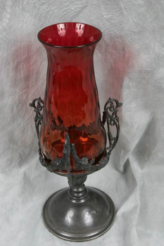 ANTQ NEW ENGLAND RUBY SPOT OPTIC VASE PAIRPOINT F