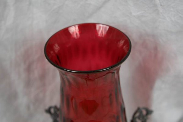 ANTQ NEW ENGLAND RUBY SPOT OPTIC VASE PAIRPOINT F - 2