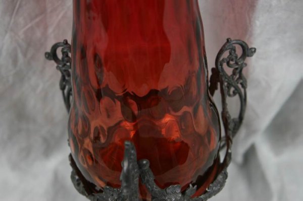 ANTQ NEW ENGLAND RUBY SPOT OPTIC VASE PAIRPOINT F - 3