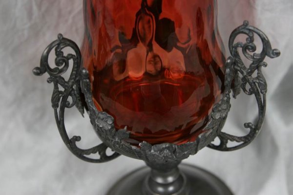 ANTQ NEW ENGLAND RUBY SPOT OPTIC VASE PAIRPOINT F - 4