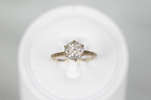 ART DECO HIGH SET DIAMOND ARRAY 14K YELLOW WHITE 