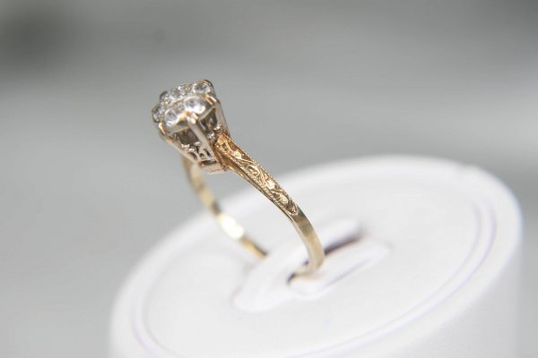 ART DECO HIGH SET DIAMOND ARRAY 14K YELLOW WHITE  - 2