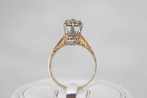 ART DECO HIGH SET DIAMOND ARRAY 14K YELLOW WHITE  - 4