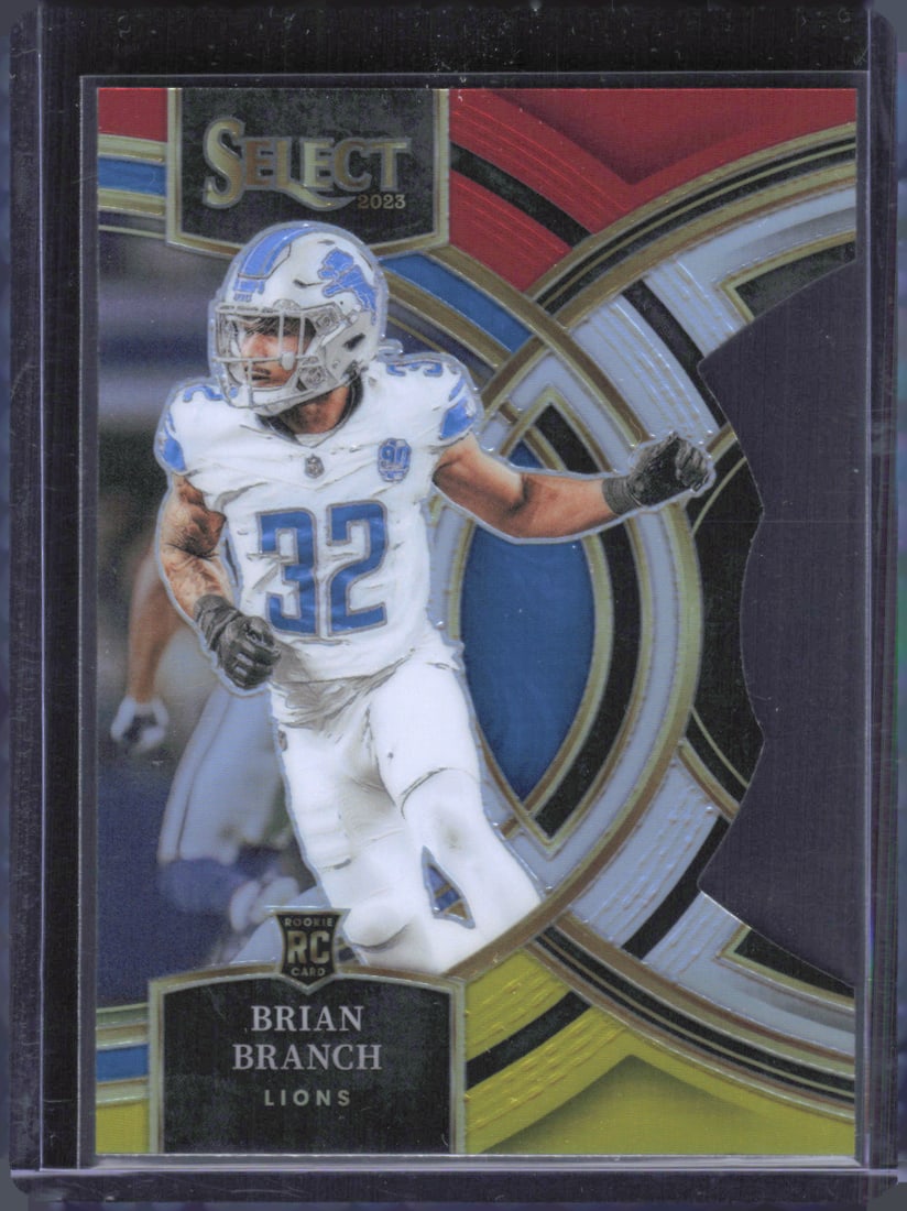 Brian Branch Red/Yellow Prizm Die Cut 2023 Panini Select #135: Brian Branch Red/Yellow Prizm Die Cut 2023 Panini Select #135
